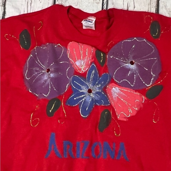 Vintage Arizona Tourism Red Floral Crewneck 1990s Pullover Jumper Sweatshirt - Picture 2 of 5